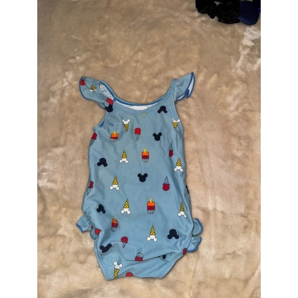 Hanna Andersson Disney Mickey Mouse Ice Cream Swimsuit Blue Ruffle 12-18 Months